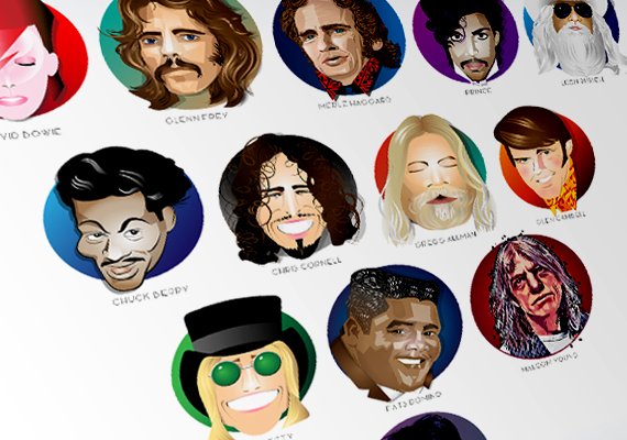 Vector illustrations for an ongoing personal project, a memorial for recent musical icons that have passed away.